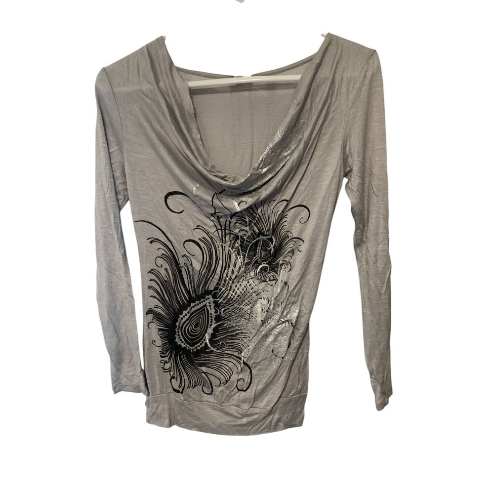 Vintage Y2K Discreet Womens Size Medium Long Sleeve Pullover Tshirt Tee Gray Gra